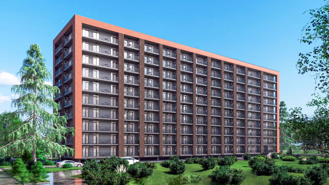 E ბლოკის გრძელი ფასადი
